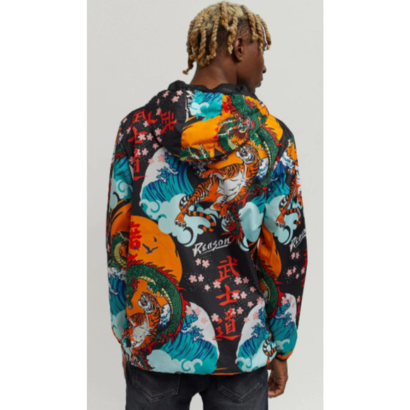 Reason Windbreaker hooded jacket small dragon tiger half zip - Picture 2 of 8